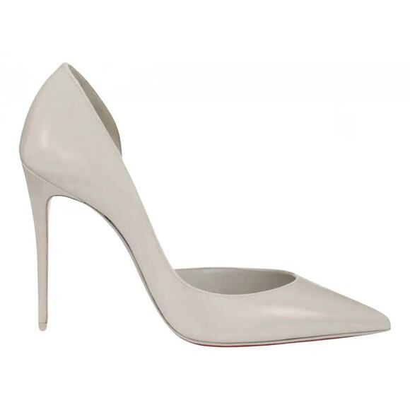 Christian Louboutin Iriza 100 Craie White Grey Patent Leather Point Heel Pump 38 - Picture 1 of 9